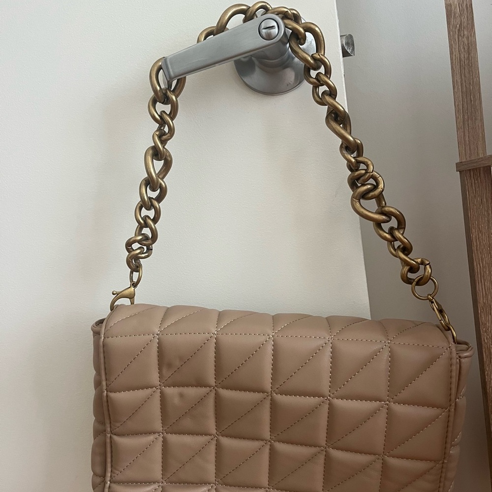Quilted Tan Chain Shoulder Bag